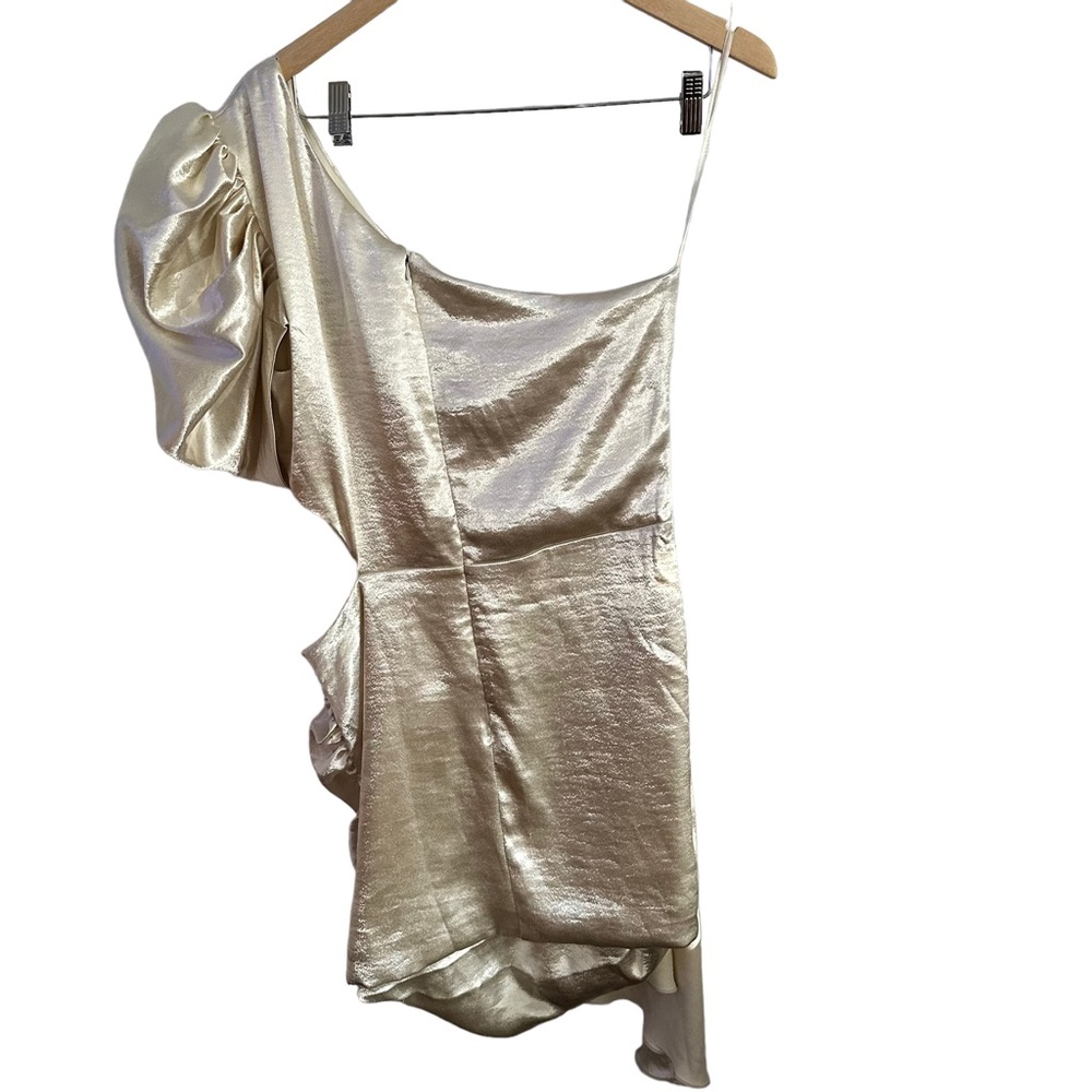 Virgos Lounge V L The Label Puff Sleeve Wrap Mini‎ Dress champagne formal glam - Picture 2 of 6